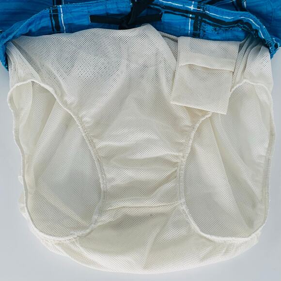 O Rageous Swim Trunks Boy S 14/16 L Blue Plaid Stripe Elastic & Tie Waist Pocket - Picture 9 of 10